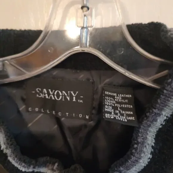 Saxony MENS Black Leather Sweatshirt Collection Size L - Picture 6 of 13